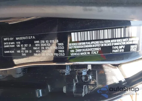 2017 Maserati Levante z USA, uszkodzony, nr VIN ZN661XUS3HX226921